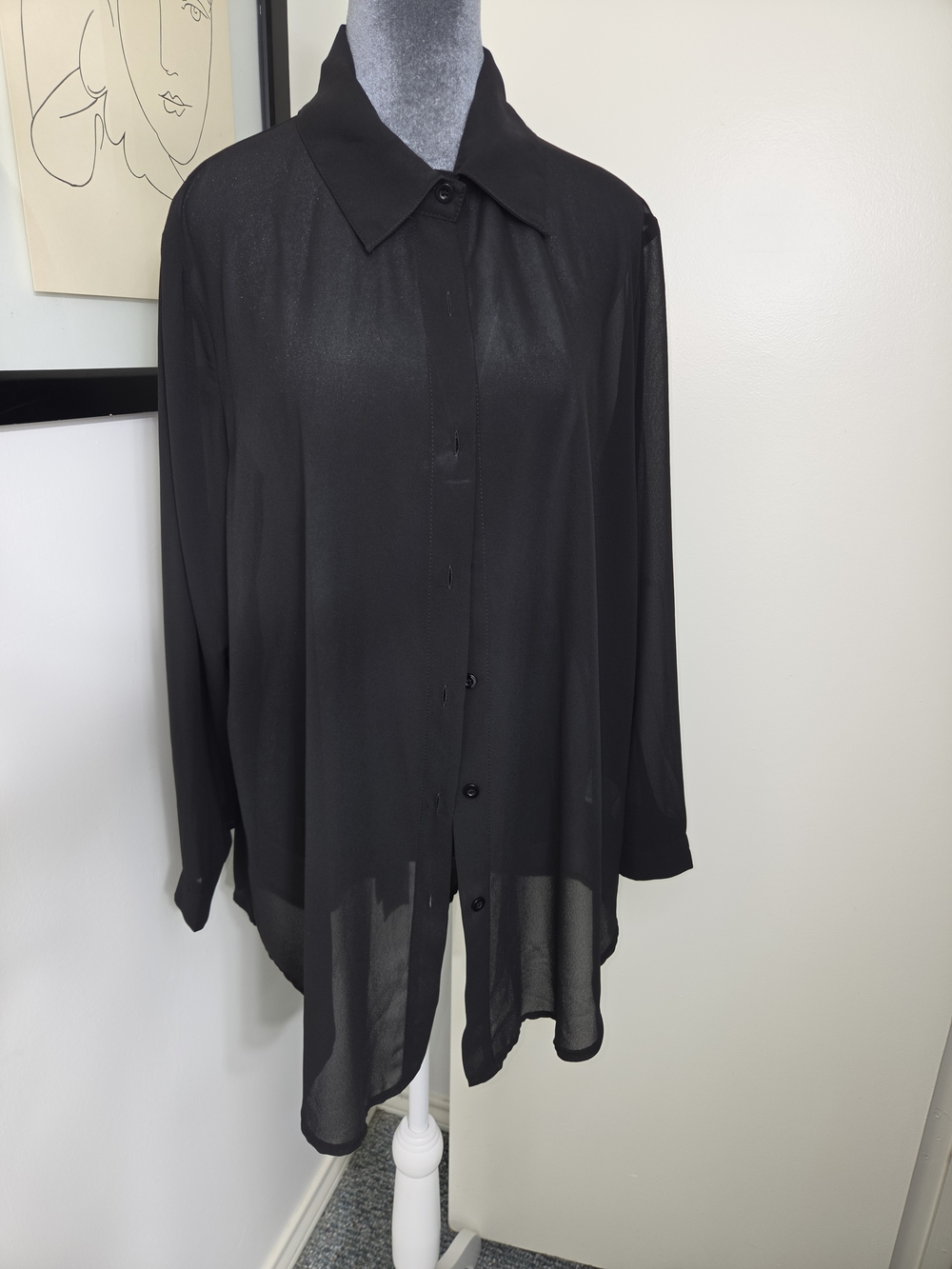 SHEIN Black Sheer Button-Up Blouse